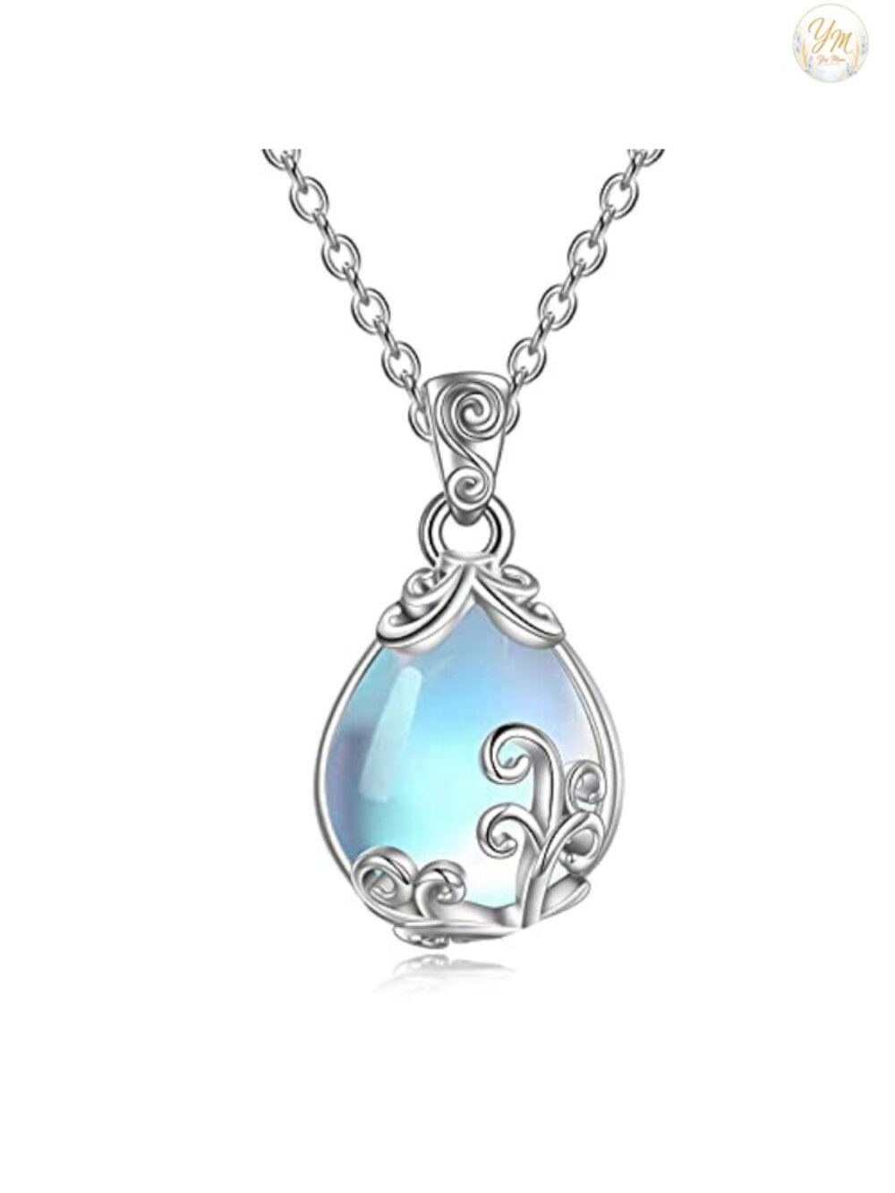 Sterling Silver Rainbow Moonstone Teardrop Pendant Necklace 18" Women's Jewelry